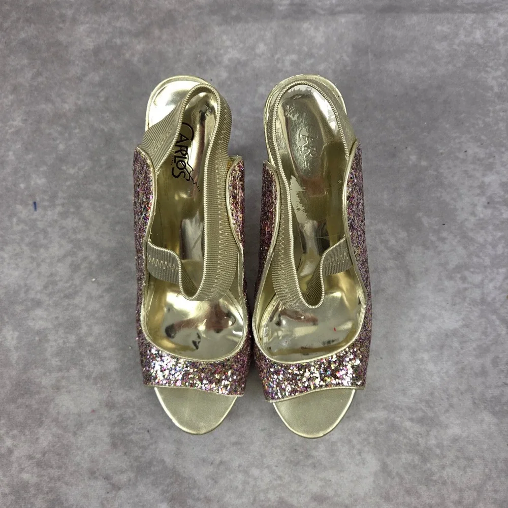 Carlos by Carlos Santana Halo Multi Color Glitter Platform Sandals Heels 8M